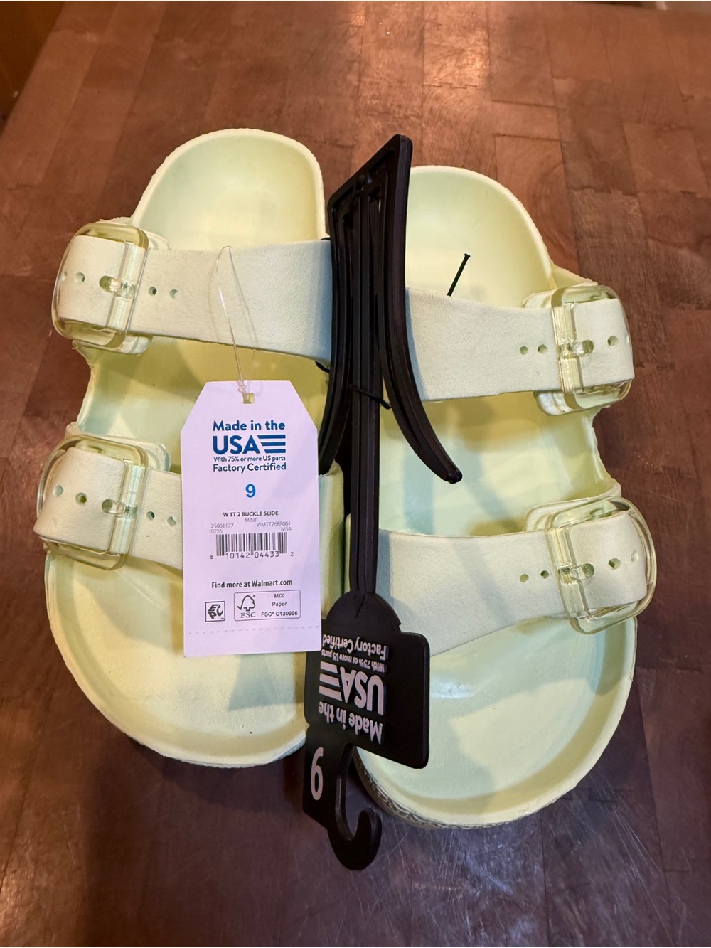 Women’s Sz 9 Double-Buckle Slide Sandals Pale Yellow Faux plastic Birkenstocks